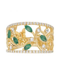 Emerald (3/8 ct. t.w.) & White Topaz (1/2 ct. t.w.) Openwork Ring in 14K Gold-Plated Sterling Silver