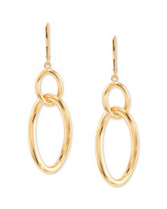 Circle and Oval Leverback Drop Earrings in 10k Gold