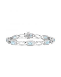 Aquamarine (3-1/3 ct. t.w.) & Diamond (1/20 ct. t.w.) Open Link Bracelet in Sterling Silver