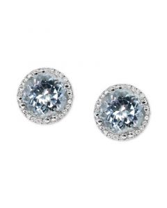 Aquamarine (3-1/3 ct. t.w.) & Diamond (1/6 ct. t.w.) Halo Stud Earrings in 14k White Gold