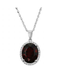 Rhodolite Garnet (4 ct. t.w.) & Diamond (1/10 ct. t.w.) Halo Pendant Necklace in 14k White Gold