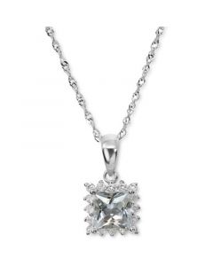 Aquamarine (1/2 ct. t.w.) & Diamond (1/10 ct. t.w.) Pendant Necklace in 14k White Gold, 16" + 2" extender