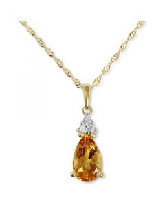 Citrine (5/8 ct. t.w.) & Diamond Accent Pendant Necklace in 14k Gold, 16" + 2" extender