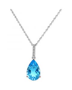 Blue Topaz (5 ct. t.w.) & Diamond Accent Pendant Necklace in 14k White Gold, 16" + 2" extender