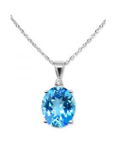 Blue Topaz (4-1/2 ct. t.w.) & Diamond Accent Pendant Necklace in 14k White Gold, 16" + 2" extender