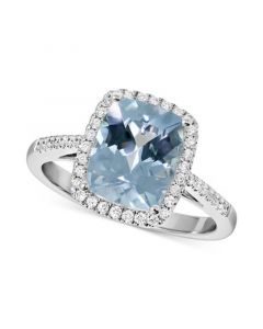 Aquamarine (2-1/2 ct. t.w.) & Diamond (1/5 ct. t.w.) Halo Ring in 14k White Gold