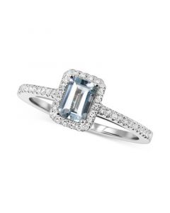 Aquamarine (1/2 ct. t.w.) & Diamond (1/6 ct. t.w.) Halo Ring in 14k White Gold