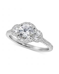 Swarovski Zirconia Three-Stone Halo Ring in 14k White Gold