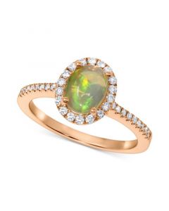 Opal (3/4 ct. t.w.) & Diamond (1/4 ct. t.w.) Halo Ring in 14k Rose Gold