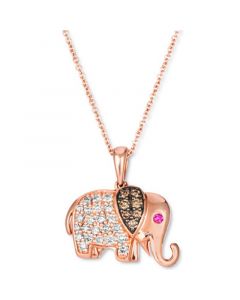 Diamond (3/8 ct. t.w.) & Ruby Accent Elephant 18" Pendant Necklace in 14k Rose Gold