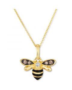 Diamond (1/8 ct. t.w.) & Black Enamel Bee 18" Pendant Necklace in 14k Gold