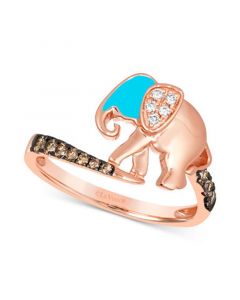 Turquoise Enamel & Diamond (1/5 ct. t.w.) Elephant Statement Ring in 14k Rose Gold