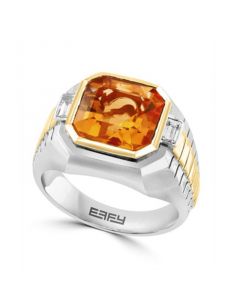 EFFY® Men's Citrine (5-1/10 ct. t.w.) & White Topaz (1/10 ct. t.w.) Ring in Sterling Silver & 14k Gold-Plated Sterling Silver