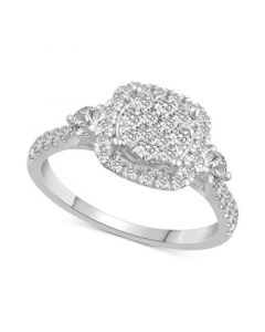 Diamond Square Halo Cluster Engagement Ring (1 ct. t.w.) in 14k White Gold