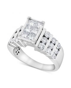 Diamond Princess & Round Channel-Set Engagement Ring (2 ct. t.w.) in 14k White Gold