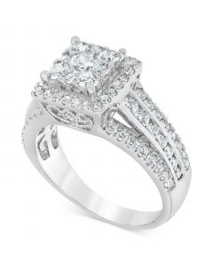 Diamond Square Halo Multirow Engagement Ring (1-1/2 ct. t.w.) in 14k White Gold