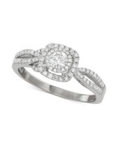 Diamond Double Halo Split Shank Engagement Ring (5/8 ct. t.w.) in 14k White Gold