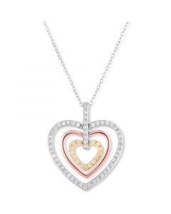 Diamond Triple Heart 18" Pendant Necklace (1/3 ct t.w.) in Sterling Silver & 14k Tricolor Gold-Plate