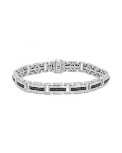 Men's Black Diamond Link Bracelet (2 ct t.w.) in Sterling Silver