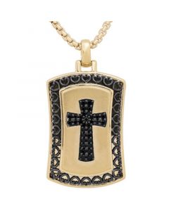 Men's Black Diamond Cross Dog Tag 22" Pendant Necklace (1/4 ct. t.w.) in 18k Gold-Plated Sterling Silver