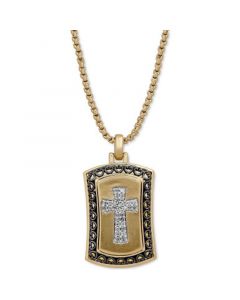 Men's Diamond Cross Dog Tag 22" Pendant Necklace (1/4 ct. t.w.) in 18k Gold-Plated Sterling Silver