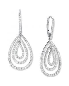 Diamond Concentric Teardrop Leverback Drop Earrings (1 ct. t.w.) in Sterling Silver