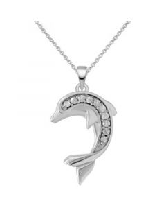 Diamond Dolphin 18" Pendant Necklace (1/10 ct. t.w.) in Sterling Silver