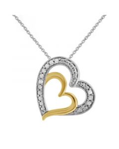 Diamond Double Heart 18" Pendant Necklace (1/10 ct. t.w.) in Sterling Silver & 14k Gold-Plate