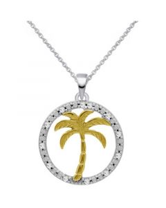 Diamond Palm Tree 18" Pendant Necklace (1/10 ct. t.w.) in Sterling Silver & 14k Gold-Plate