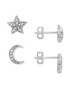 Diamond Moon & Star Stud Earrings (1/10 ct. t.w.) in Sterling Silver