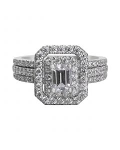 Diamond Emerald-Cut Halo Diamond Engagement Ring (1-1/2 ct. t.w.) in 14k White Gold