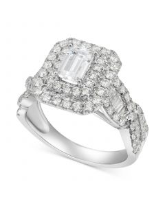 Diamond Emerald-Cut Double Halo Engagement Ring (2 ct. t.w.) in 14k White Gold