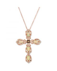 Neopolitan Opal (5/8 ct. t.w.) & Diamond (1/4 ct. t.w.) Cross 18" Pendant Necklace in 14k Rose Gold