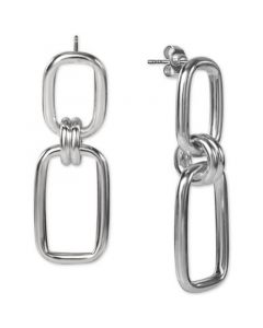 Polished Rectangle Link Drop Earrings in Sterling Silver