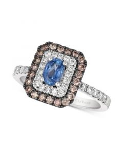 Blueberry Sapphire (3/8 ct. t.w.) & Diamond (5/8 ct. t.w.) Halo Ring in 14k White Gold