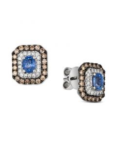 Blueberry Sapphire (3/4 ct. t.w.) & Diamond (5/8 ct. t.w.) Halo Stud Earrings in 14k White Gold