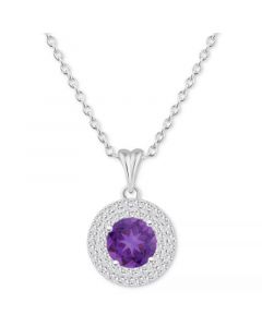 Rhodolite Garnet (1-5/8 ct. t.w.) & White Topaz (3/8 ct. t.w.) Halo 18" Pendant Necklace in Sterling Silver (Also in Citrine, Blue Topaz, Amethyst, & Peridot)