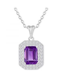 Rhodolite Garnet (2 ct. t.w.) & White Topaz (1/2 ct. t.w.) Octagon Halo 18" Pendant Necklace in Sterling Silver (Also in Citrine, Peridot, Amethyst & Blue Topaz)