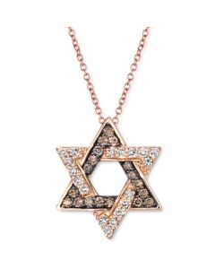 Chocolate Diamond (1/8 ct. t.w.) & Nude Diamond (1/8 ct. t.w.) Star of David Pendant Necklace in 14k Rose Gold