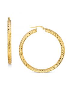 Textured Round Hoop Earrings in 10k Gold, 40mm