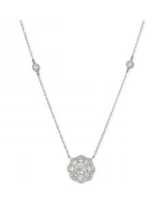 Vanilla Diamond Flower Cluster Station 19" Pendant Necklace (1 ct. t.w.) in Platinum