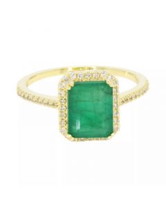 Emerald (2-3/4 ct. t.w.) & White Sapphire (1/4 ct. t.w.) Halo Ring in 14k Gold (Also available in Sapphire)