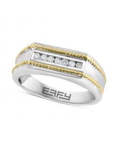 EFFY® Men's Diamond Rope-Accented Ring (1/8 ct. t.w.) in Sterling Silver & 18k Gold-Plate