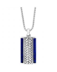 EFFY® Men's Lapis Lazuli Woven-Look 22" Pendant Necklace in Sterling Silver