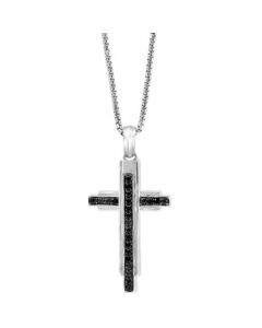 EFFY® Men's Black Spinel Cross 22" Pendant Necklace (3/4 ct. t.w.) in Sterling Silver