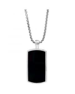 EFFY® Men's Black Agate Dog Tag 22" Pendant Necklace in Sterling Silver