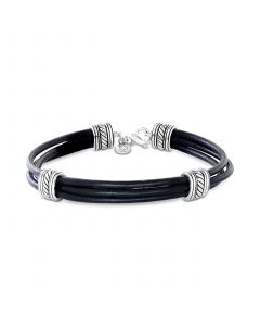 EFFY® Men's Leather Multi-Cord Statement Bracelet in Sterling Silver