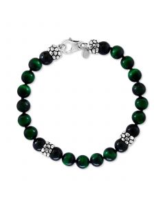 EFFY® Men's Green Tiger Eye & Onyx Bead Bracelet in Sterling Silver