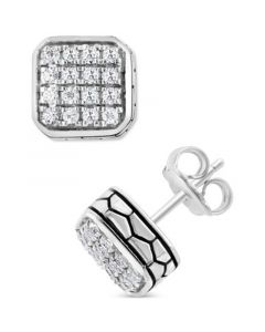 EFFY® Men's White Sapphire Square Cluster Stud Earrings (5/8 ct. t.w.) in Sterling Silver