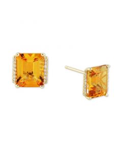 Citrine (4-1/3 ct. t.w.) & Diamond (1/10 ct. t.w.) Stud Earrings in 14k Gold